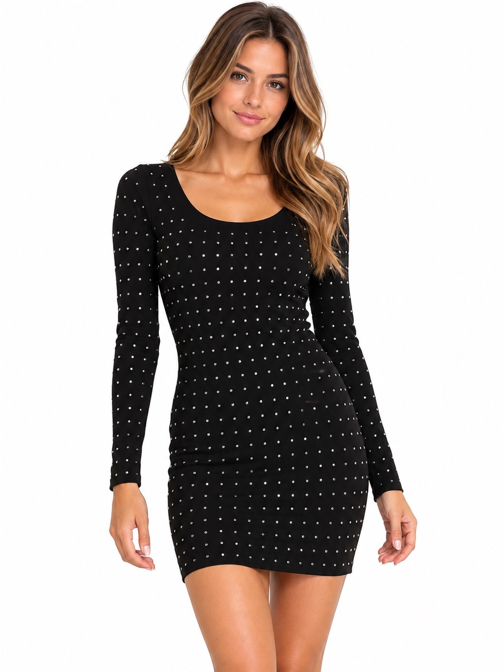 H&M Women's Black Studded Long Sleeve Bodycon Dress Size Small